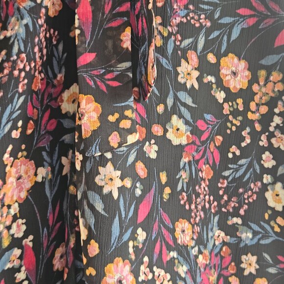 MSK Floral Chiffon Dress Size XL Sheer Sleeve Tie Back Boho Romantic Fall Outfit - Picture 6 of 10